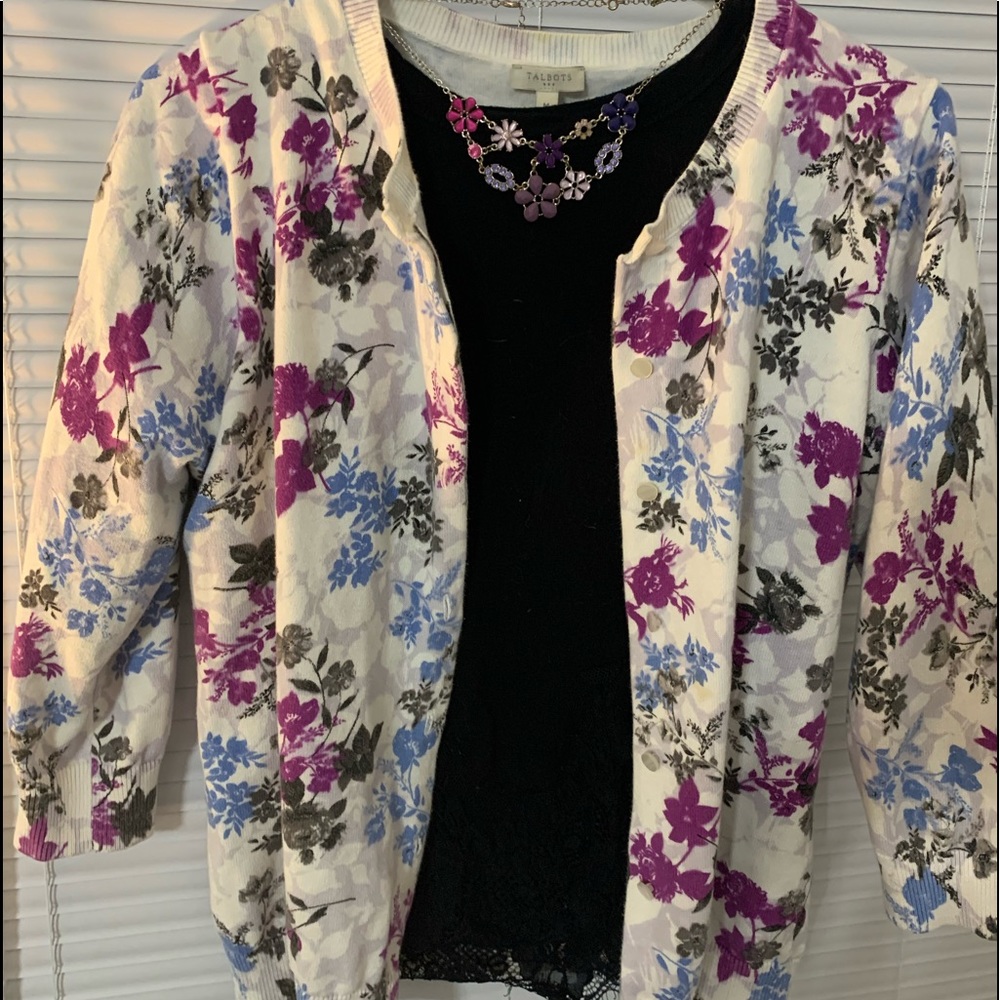 Purple, Blue and Black Floral Talbots Cardigan
